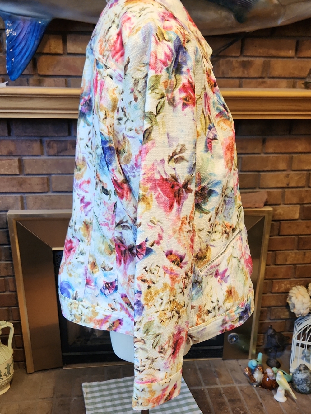Christopher & Banks White Pink Blue Floral Zip-Front Jacket XL Spring Church - Picture 9 of 12
